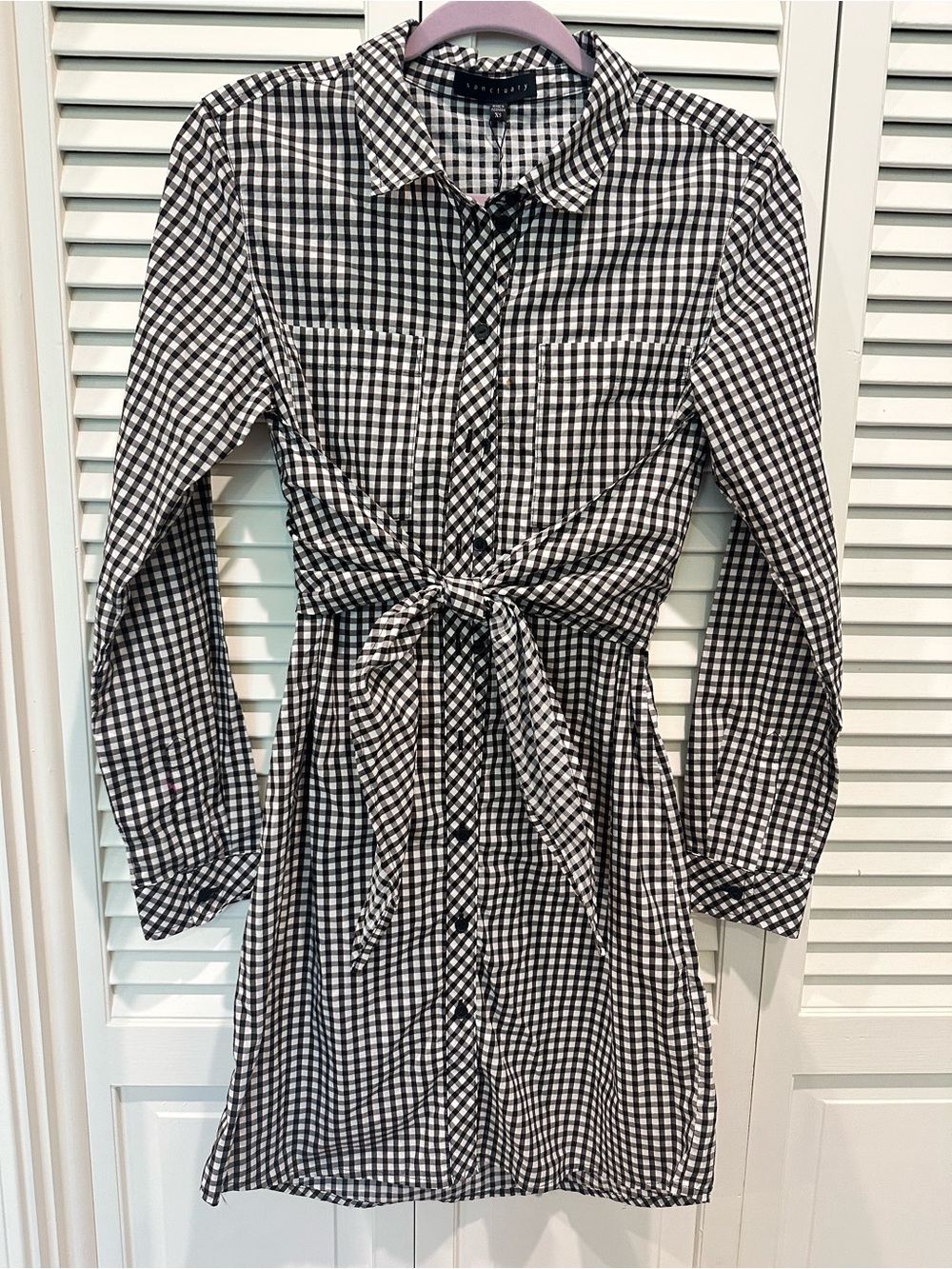 Sanctuary Black and White Gingham Tie-Waist Shirt Dress